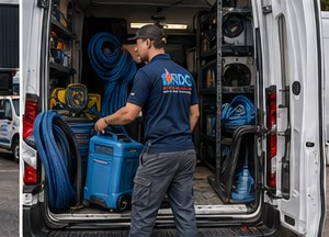 RDC Restoration technician with water extraction equipment